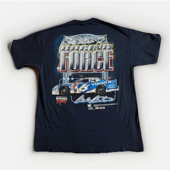 Vtg Nascar Shirt Mens Large Black Cut Tag Blue Pill Mark Martin 90s Y2K All Over - Picture 2 of 6